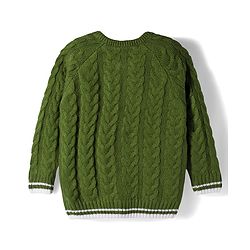 Babyhug Knit Full Raglan Sleeves Front Open Sweater & Pant Set with Cable Knit Design - Olive Green