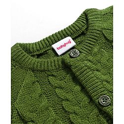 Babyhug Knit Full Raglan Sleeves Front Open Sweater & Pant Set with Cable Knit Design - Olive Green