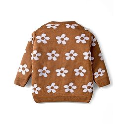 Babyhug Knit Full Sleeves Sweater Set with Floral Design - Brown