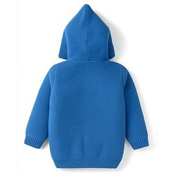 Babyhug Knit Full Sleeves Front Open Hooded Sweater Set with Paw Design - Blue