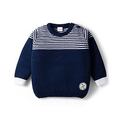 Babyhug Knit Full Sleeves Striped Sweater Set - Navy Blue