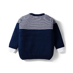 Babyhug Knit Full Sleeves Striped Sweater Set - Navy Blue