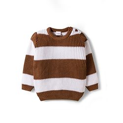 Babyhug Knit Full Sleeves Sweater Set With Stripes - Brown