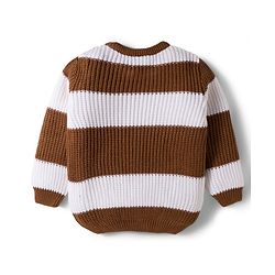Babyhug Knit Full Sleeves Sweater Set With Stripes - Brown