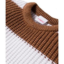 Babyhug Knit Full Sleeves Sweater Set With Stripes - Brown