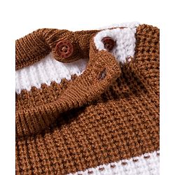 Babyhug Knit Full Sleeves Sweater Set With Stripes - Brown
