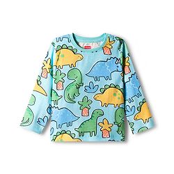 Babyhug 100% Cotton Knit Full Sleeves Striped & Dino Printed T-Shirts Pack of 3 - Multicolor