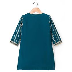 Babyhug Georgette Woven Three Fourth Sleeves Kurti Salwar with Dupatta Embroidery & Sequin Detailing - Navy Blue