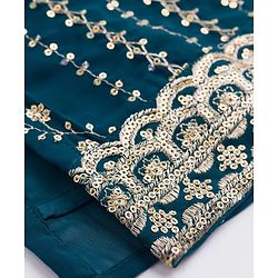 Babyhug Georgette Woven Three Fourth Sleeves Kurti Salwar with Dupatta Embroidery & Sequin Detailing - Navy Blue