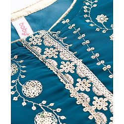 Babyhug Georgette Woven Three Fourth Sleeves Kurti Salwar with Dupatta Embroidery & Sequin Detailing - Navy Blue