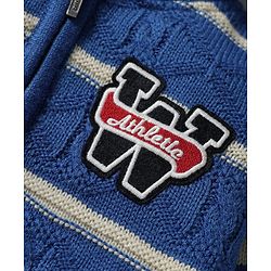 Babyhug Knit Full Sleeves Front Open Hooded Sweater with Cable Knit Design Stripes & Patch Detailing - Royal Blue