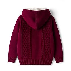 Babyhug Knit Full Sleeves Front Open Hooded Sweater With Cable Knit Design- Maroon