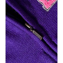 Babyhug Knitted Full Sleeves Hooded Front Open Sweater With LA Embroidery & Kangaroo Pockets - Purple