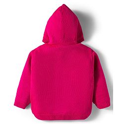 Babyhug Knit Full Sleeves Front Open Hooded Sweater with Floral Embroidery - Pink