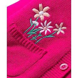 Babyhug Knit Full Sleeves Front Open Hooded Sweater with Floral Embroidery - Pink