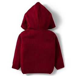 Babyhug Knit Full Sleeves Front Open Hooded Sweater with Cable Knit Design - Dark Red