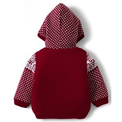 Babyhug Knit Full Sleeves Front Open Hooded Sweater With Aztec Design - Red