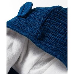 Babyhug Knit Full Sleeves Front Open Hooded Sweater with Aztec Design & Ear Applique - Navy Blue