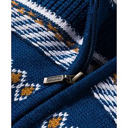 Babyhug Knit Full Sleeves Front Open Hooded Sweater with Aztec Design & Ear Applique - Navy Blue