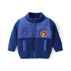 Babyhug Knit Full Sleeves Front Open Sweater with Animal Badge - Blue