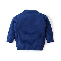 Babyhug Knit Full Sleeves Front Open Sweater with Animal Badge - Blue