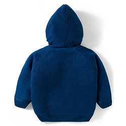Babyhug Knit Full Raglan Sleeves Front Open Hooded Sweater with Cable Knit Design & Bear Applique - Navy Blue