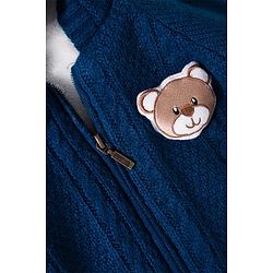 Babyhug Knit Full Raglan Sleeves Front Open Hooded Sweater with Cable Knit Design & Bear Applique - Navy Blue