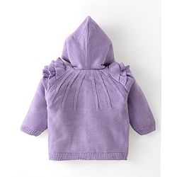 Babyhug Knit Full Sleeves Solid Color Hooded Front Open Sweater with Frill Detailing - Lavender