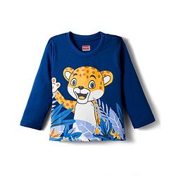Babyhug 100 % Cotton Knit Full Sleeves T-Shirt with Animal Print - Navy Blue