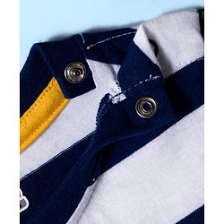 Babyhug 100% Cotton Knit Full Sleeves Striped T-Shirt with Tiger Graphic - White & Navy Blue