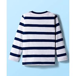 Babyhug 100% Cotton Knit Full Sleeves Striped T-Shirt with Tiger Graphic - White & Navy Blue