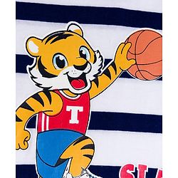 Babyhug 100% Cotton Knit Full Sleeves Striped T-Shirt with Tiger Graphic - White & Navy Blue