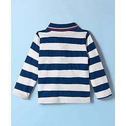 Babyhug 100% Cotton Knit Full Sleeves Polo T-Shirt with Stripes & Patch Detailing - Navy Blue & White