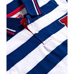 Babyhug 100% Cotton Knit Full Sleeves Polo T-Shirt with Stripes & Patch Detailing - Navy Blue & White