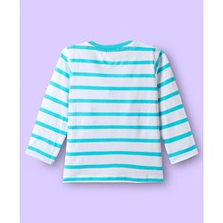 Babyhug 100 % Cotton Knit Full Sleeves T-Shirt with Pocket Stripes & Smiley Print - Light Blue