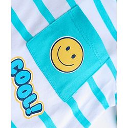 Babyhug 100 % Cotton Knit Full Sleeves T-Shirt with Pocket Stripes & Smiley Print - Light Blue