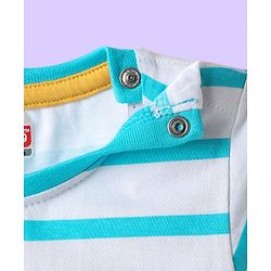 Babyhug 100 % Cotton Knit Full Sleeves T-Shirt with Pocket Stripes & Smiley Print - Light Blue
