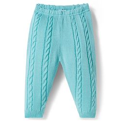 Babyhug Knit Full Length Fleece & Woollen Pant With Cable Knit Design - Light Blue