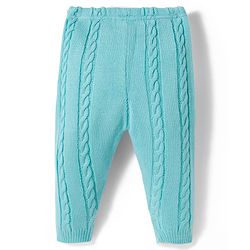 Babyhug Knit Full Length Fleece & Woollen Pant With Cable Knit Design - Light Blue