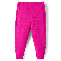Babyhug Knit Full Length Fleece & Woollen Pant With Cable Knit Design - Dark Pink
