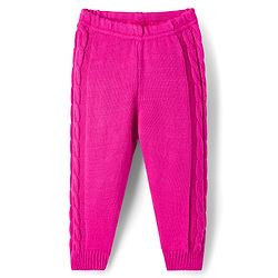 Babyhug Knit Full Length Fleece & Woollen Pant With Cable Knit Design - Dark Pink
