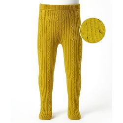 Babyhug Knit Full Length Woollen Bootie Leggings With Cable Knit Design & Extra Stretch - Yellow