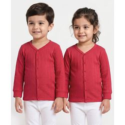 Babyhug Knit Full Sleeves Solid Color Front Open Thermal Vest - Red