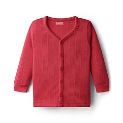 Babyhug Knit Full Sleeves Solid Color Front Open Thermal Vest - Red