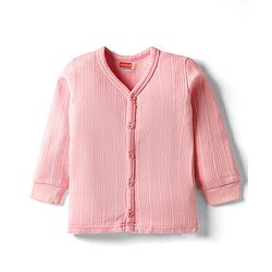 Babyhug Cotton Knit Full Sleeves Front Open Solid Thermal Vest - Pink