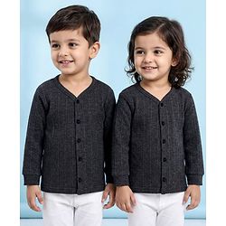 Babyhug Knit Full Sleeves Front Open Vest - Dark Grey