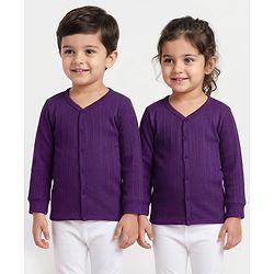 Babyhug Knit Full Sleeves Solid Color Front Open Thermal Vest - Purple