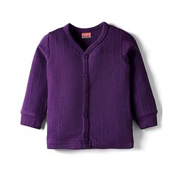 Babyhug Knit Full Sleeves Solid Color Front Open Thermal Vest - Purple