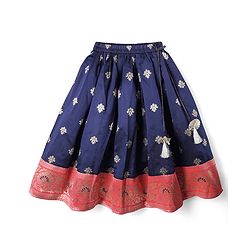 Babyhug Brocade Woven Choli Lehenga and Dupatta Set with Lace Detailing - Navy Blue