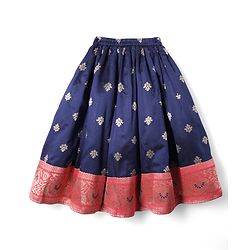Babyhug Brocade Woven Choli Lehenga and Dupatta Set with Lace Detailing - Navy Blue